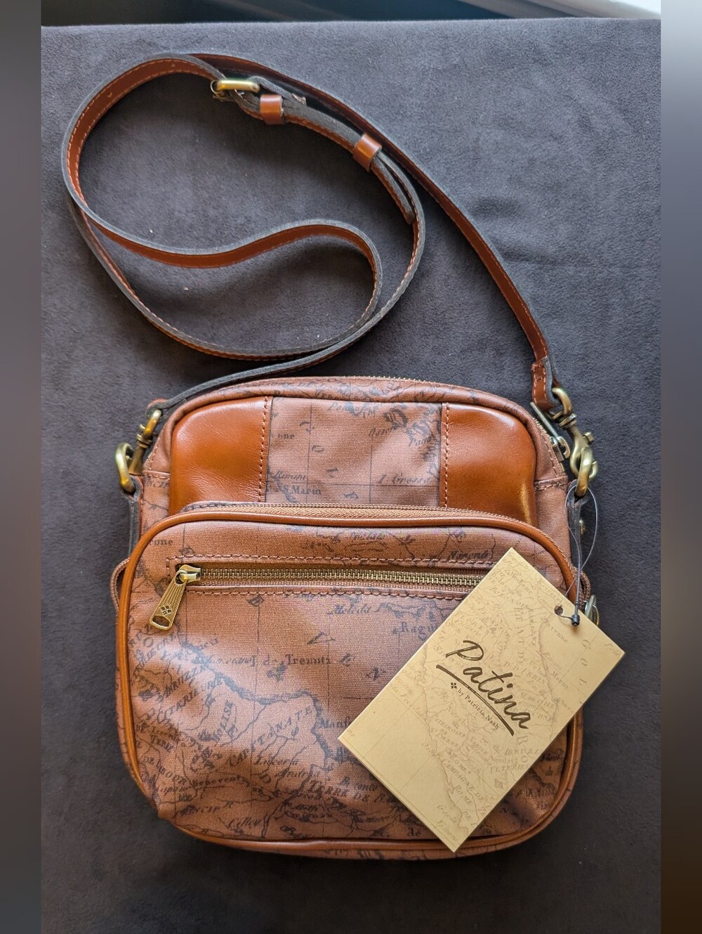 NWT Patricia Nash Pinesdale Coated Canvas Crossbody Bag - Signature Map Print